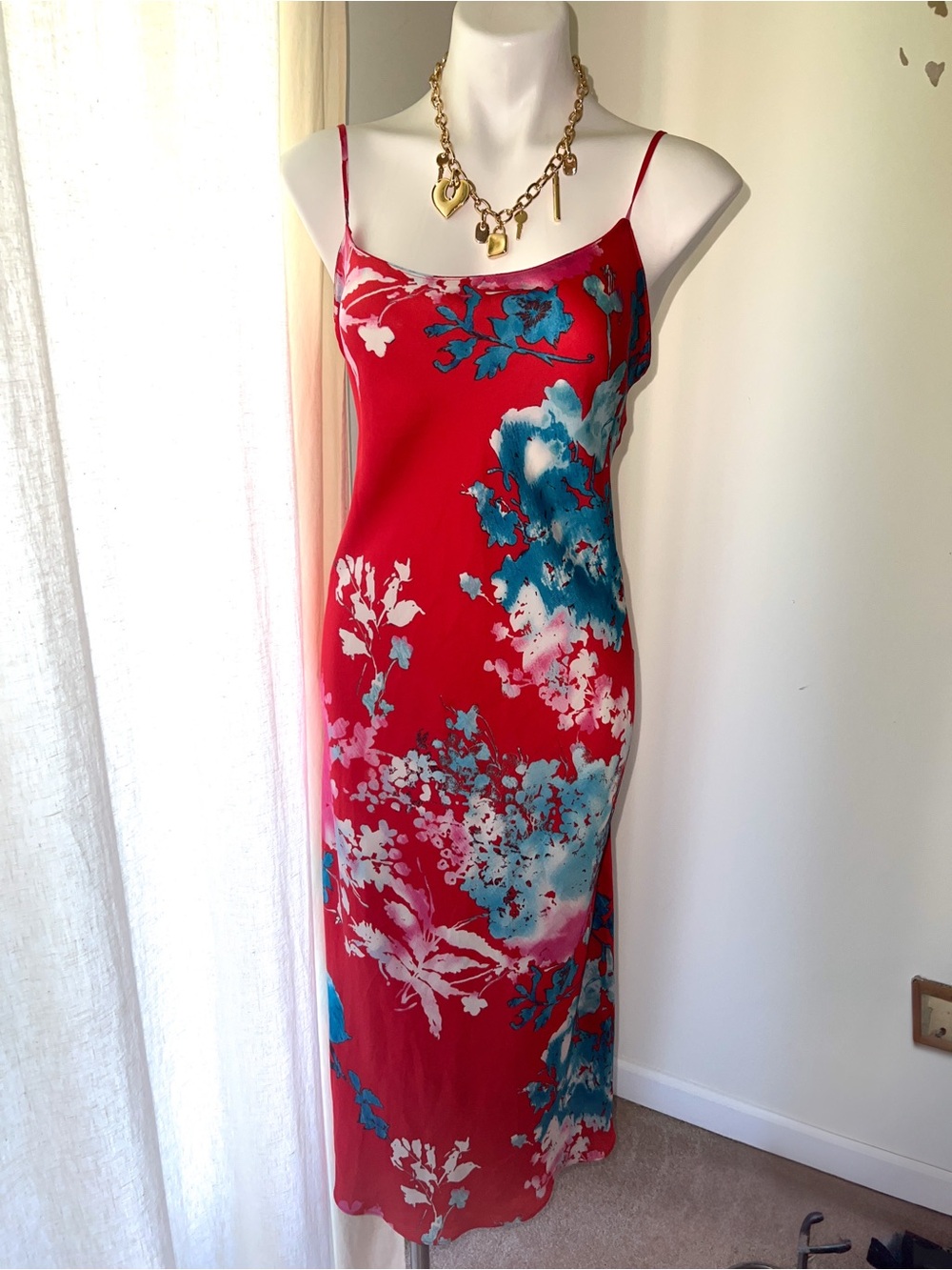 NATORI CATERINA Gown L BNWOT Red Floral Slip Dress Summer Luxury